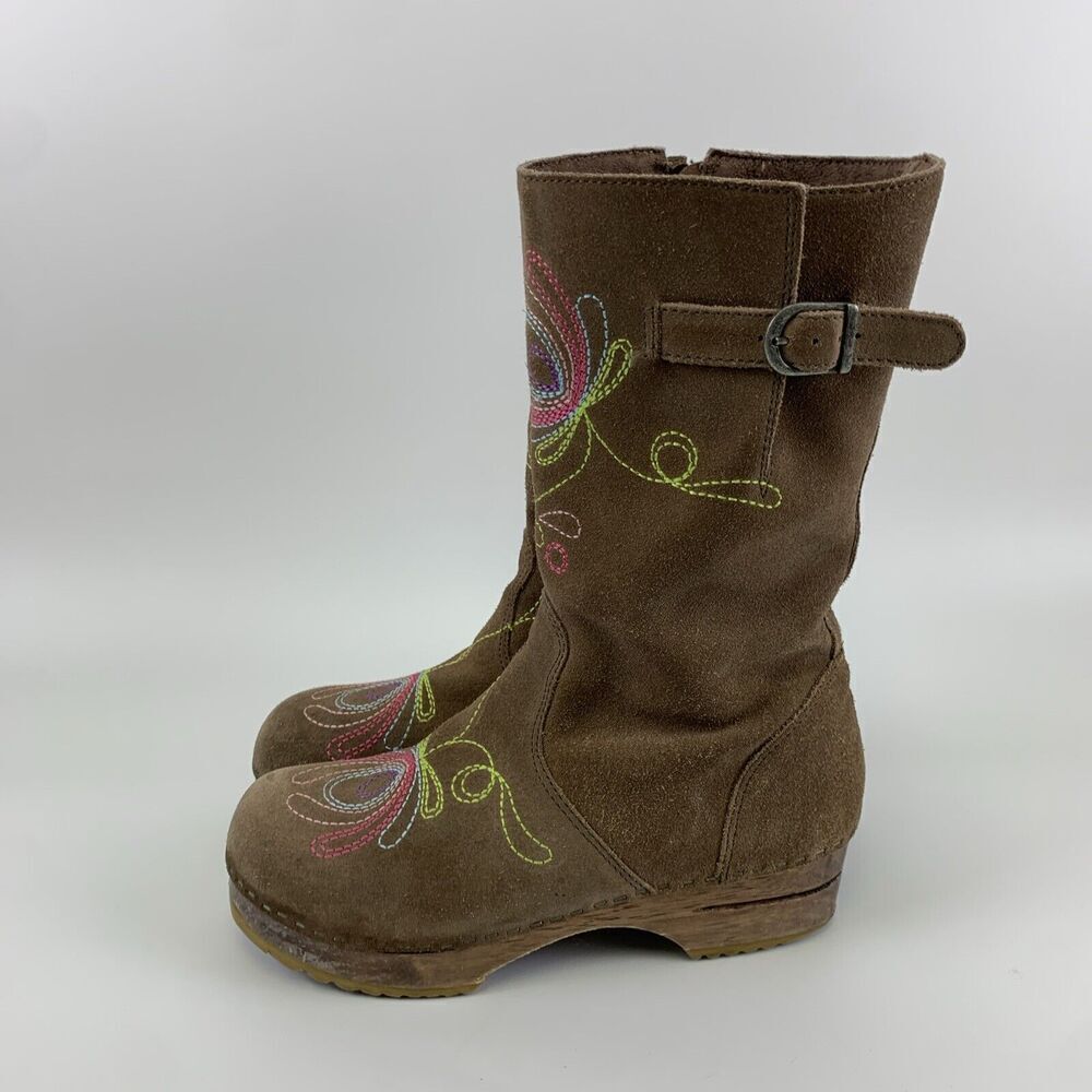 BOGO Hanna Andersson Brown Suede Boot Zip Embroidered Wooden Youth 38 5.5 W 7.5 - Picture 2 of 16